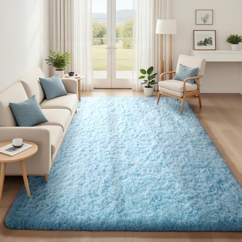 Ophanie 5x8 Light Blue Rugs for Living Room,Kids Rug,Playroom Area Rugs for Boys Girls Teen Decor,Fluffy Fuzzy Soft Plush Shaggy Bedside Floor Bedroom Carpet for Teen with Over 99 pcs Pile fibers by Ophanie
