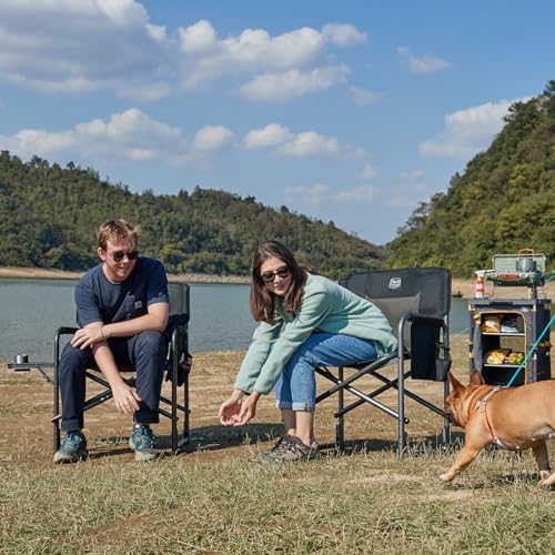 TIMBER RIDGE Aluminum Oversized Camping Chair, Lightweight Portable Directors Chair with Side Table Detachable Side Pocket for Outdoor Camping, Lawn, Picnic, Support 400lbs Black 2 Pack - Image 2