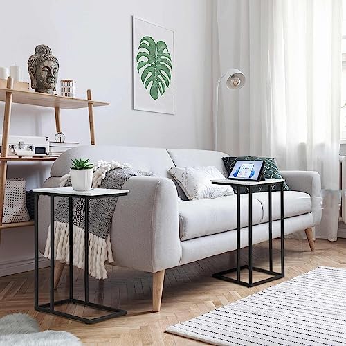 C Shaped Side Table Set of 2, Marble End Table for Sofa and Bed, Couch Table That Slide Under, Snack Side Table for Living Room, Bedroom or Small Spaces, White and Black - Image 5