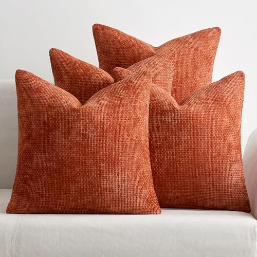 MIULEE Decorative Chenille Fall Pillow Covers Burnt Orange 18x18 Pack of 4 by MIULEE