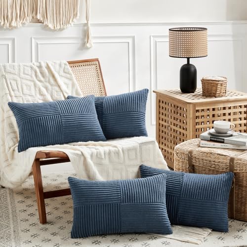 Fancy Homi 2 Packs Dusty Blue Lumbar Decorative Throw Pillow Covers 16x32 Inch for Couch Bed Sofa, Rustic Farmhouse Boho Home Decor, Soft Striped Corduroy Rectangle Accent Cushion Case 40x80 cm - Image 5