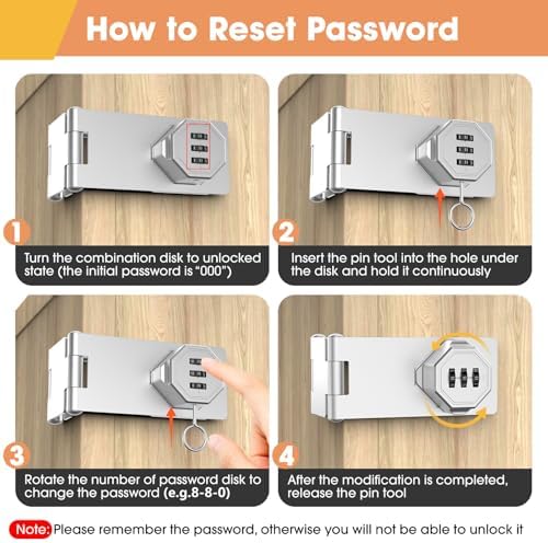 90 Degree Cabinet Locks with Combination, Mechanical Folding Door Latch, Keyless Password Rotary Hasp Latch Lock for Office File Cabinet, Drawers, Locker, Small Door, Cupboard (1, Silver) - Image 6