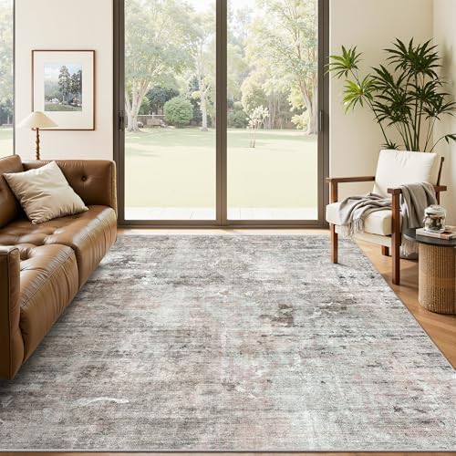 Soalmost Abstract Area Rug 6x9 for Living Room Washable Rugs Pink/Grey by Soalmost