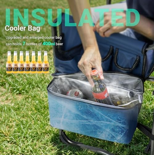 Overmont Folding Camping Chair with Side Table, Cooler Bag, 400 lb Capacity - Image 4