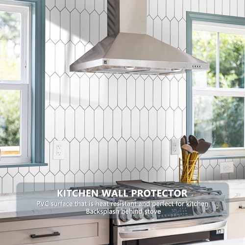 Vamos Tile 1 Sheet Glossy White Backsplash Tile Peel and Stick, 12.8 x 12.8 Inch Long Hexagon PVC Self Adhesive Mosaic Wall Tiles with Dark Gray Grout Stick on Backsplash for Kitchen and Bathroom - Image 3