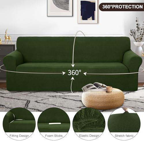 U-NICE HOME 4 Seater Stretch Couch Cover for 3 Cushion Sofa, Bronze Green - Image 3