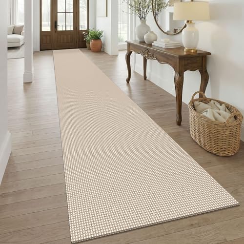 KOZYFLY 3x20 Runners Rugs for Hallway, Extra Long Washable Runner Rug, Non Slip Rubber Backed Kitchen Runner, Cotton Entryway Rug, Floor Carpet for Entry, Aisle, Hall, Ivory Beige by KOZYFLY