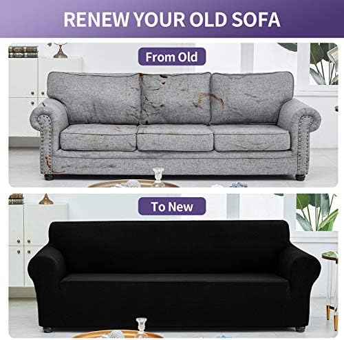 Joccun Stretch Loveseat Couch Cover Slipcover, 1-Piece Sofa Cover for 2 Cushion Couch Spandex Jacquard Washable Furniture Protector Cover for Living Room,Kids,Pets（Loveseat,Black） - Image 6