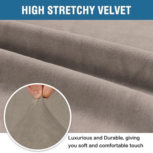 H.VERSAILTEX Stretch Velvet Sofa Covers for 3 Cushion Couch Covers Furniture Protector Soft with Non Slip Elastic Bottom, Crafted from Thick Comfy Rich Velour (Large Sofa 90"-97", Taupe) - Image 3