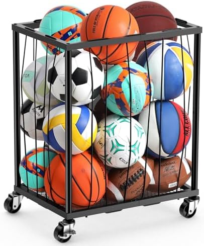 TomCare Garage Ball Storage Rack, Rolling Sports Cart with Lockable Wheels by TomCare