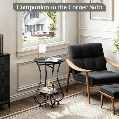 X-cosrack Small Round Side Table,Round End Table for Small Spaces - Black Metal Nightstand with Adjustable Feet,Couch Sofa Coffee Table,Retro Accent Table for Living Room Bedroom Balcony - Image 4