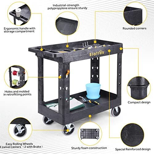 ELAFROS 2-Tier Utility Rolling Cart, 34 x 17 in, 5" Swivel Wheels, 550lb (Pack of 2) - Image 4