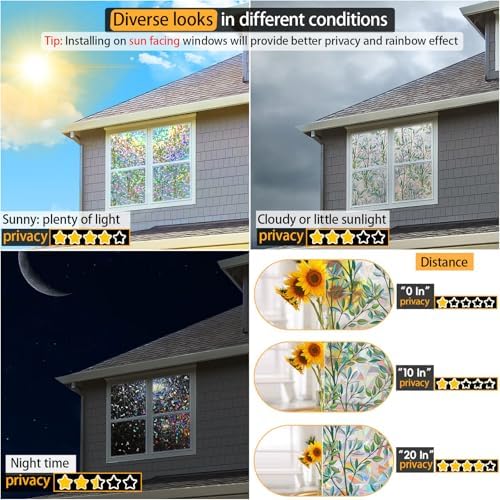 Leafy Rainbow Window Privacy Film, Stained Glass Cling, 47.2" * 157.4 " - Image 7