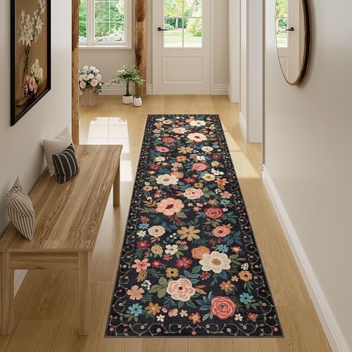 DUKINO 2x7 Runner Rug for Hallway, Washable Runner Rug Non Slip, Black - Image 4