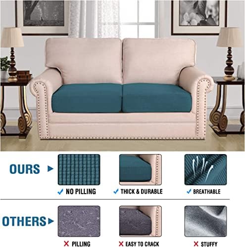 H.VERSAILTEX Super Stretch Individual Seat Cushion Covers Sofa Covers Couch Cushion Covers Slipcover Sets Thick Jacquard Textured Twill Fabric (2 Piece Medium Sofa Cushion Covers, Deep Teal) - Image 2