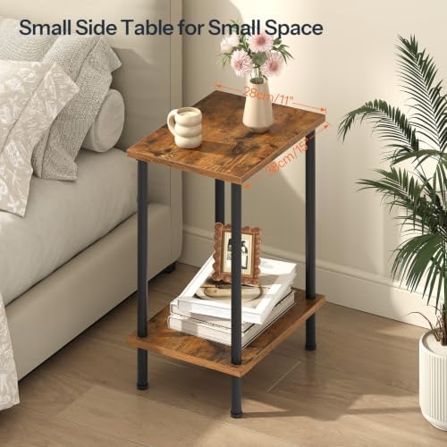 HOOBRO End Table, Small Side Table, Nightstand with 2-Layer Storage Shelves, Sofa Table for Small Spaces, Living Room, Bedroom, Stable Frame, Easy Assembly, Rustic Brown BF09BZ01 - Image 5