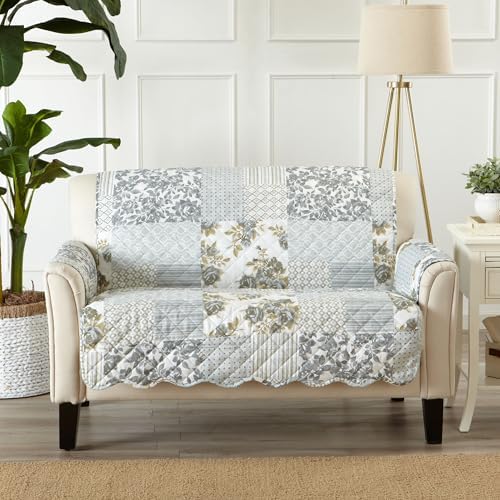 Great Bay Home Reversible Patchwork Loveseat Cover - Washable Slipcover Furniture Protector with Elastic Straps - Perfect for Kids & Pets - Box-Stitched Detail (Grey) by GreatBayHome