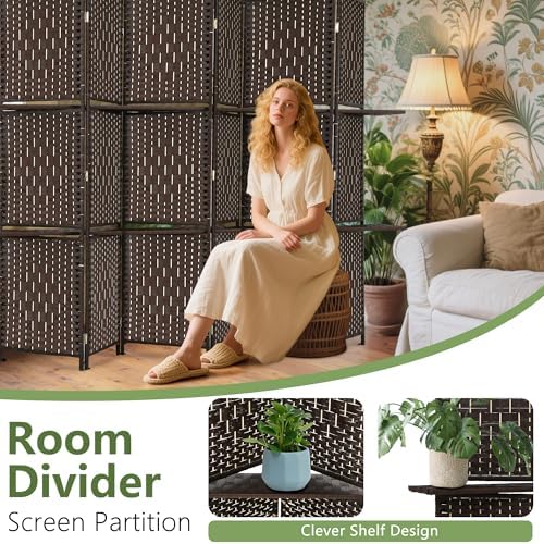FDW | 6 Panel Folding Room Divider with Shelves | 5.9ft, Dark Brown - Image 3