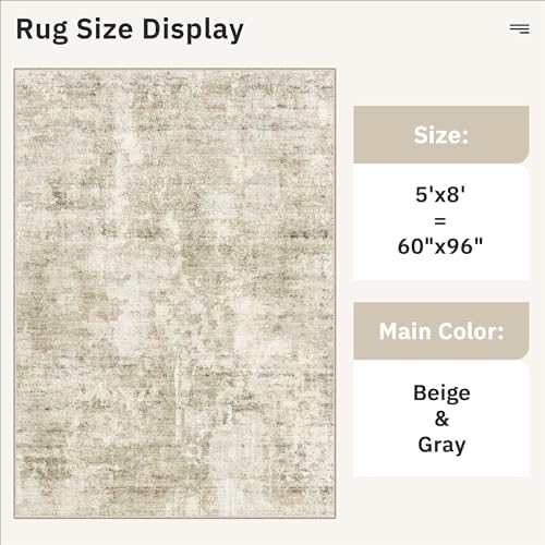 Soalmost Abstract Rug 5x8 Washable Area Rugs for Living Room, Beige/Gray - Image 5