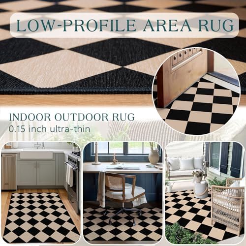 Black Tan Checkered Entry Rug - 3x5 Non-Slip Indoor Outdoor Rugs - Image 5