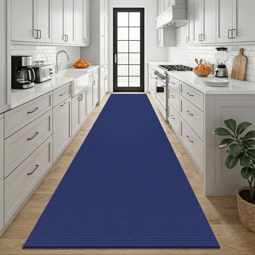 KOZYFLY Cotton 3x12 Runners Rugs for Hallway, Long Washable Runner Rug, Woven Non Slip Kitchen Runner, Braided Entryway Rug, Floor Carpet for Entry, Aisle, Hall, Deep Navy Blue - Image 2