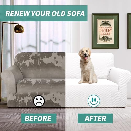 YEMYHOM Couch Cover Latest Jacquard Design High Stretch Sofa Chair Covers for Living Room, Pet Dog Cat Proof Armchair Slipcover Non Slip Magic Elastic Furniture Protector (Small, White) - Image 4