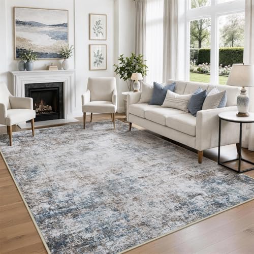 8x10 Area Rugs for Living Room Washable Bedroom Dining Room Brown Blue - Image 3