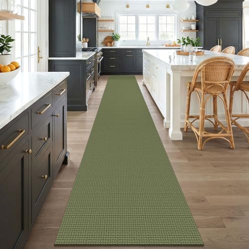 KOZYFLY Braided 2.5'x18' Runners Rugs for Hallway, Extra Long Washable Runner Rug, Woven Non Slip Kitchen Runner, Cotton Entryway Rug, Floor Carpet for Entry, Aisle, Hall, Olive Green/Earthy Green - Image 2