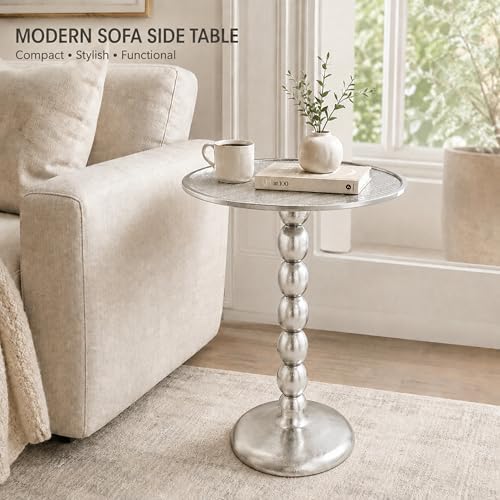 CLEENTABLE Round Metal End Table, Zigzag Design, 21" H x 15" W, Silver - Image 3