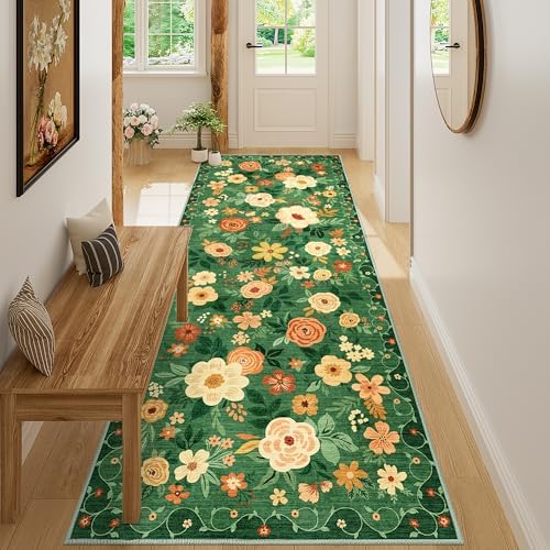 DUKINO 3x8 Kitchen Runner Rug, Washable Rug for Hallway Non Slip Dark Green - Image 6