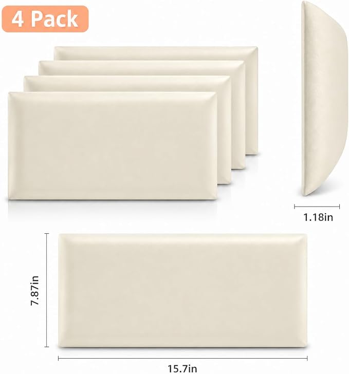 Anti Collision Wall Padding for Kids, Upholstered 3D Wall Panels | 4 Packs 7.8'' x 15.7'' Peel and Stick Headboard, Self Adhesive Wall Pads for Kids, Bedroom, Living Room, Beige White - Image 2