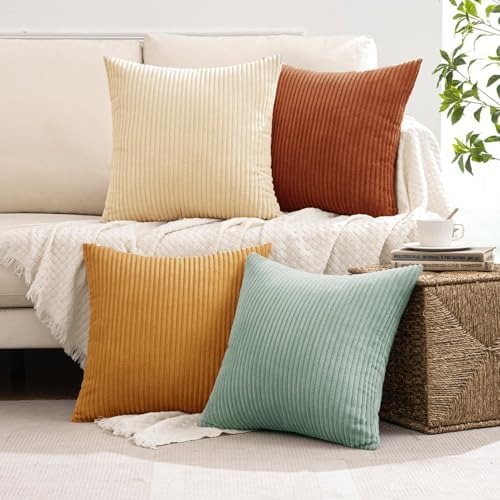 MIULEE Soft Corduroy Decorative Throw Pillow Covers Teal-Rust 16x16 - Image 5
