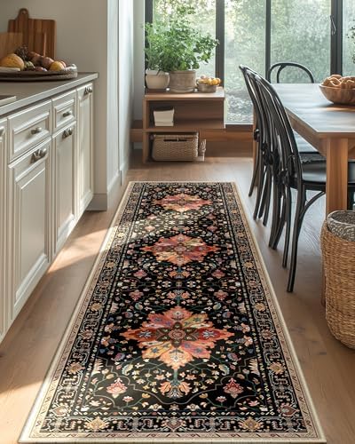 RELEANY Washable Area Rug, Runner 2'x8', Black/Colorful - Image 3