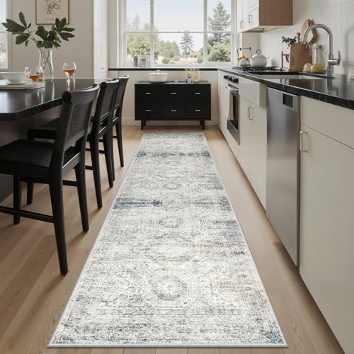 Soalmost Runner Rug 2x8 Washable Hallway Kitchen Runners Blue/Ivory - Image 3