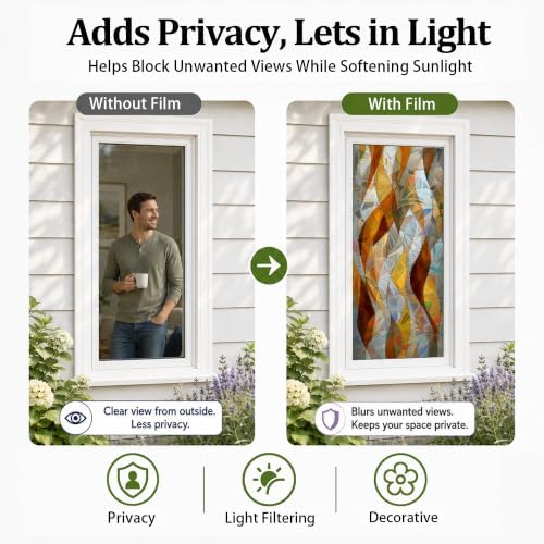 Amber Geometric Window Privacy Film 17x39in Static Cling PVC Glass Sticker - Image 3