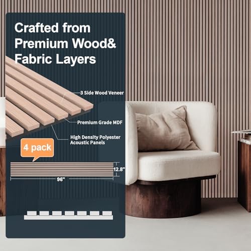 NeatiEase Wood Slat Wall Panels, 4-Piece 96" x 12.6", Soundproof Acoustic Wall Panels for Interior Decor, Noise Cancelling (Rustic Oak) - Image 2