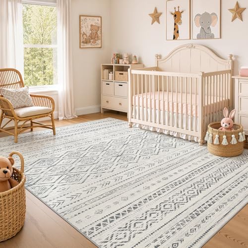Nakagishi Area Rug Living Room Rugs: 8x10 Large Soft Machine Washable Boho Moroccan FarmNeutral Stain Resistant Indoor Floor Carpet for Bedroom Under Dining Table Home Office Decor-Grey - Image 7