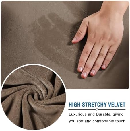 H.VERSAILTEX Wingback Chair Covers Velvet Plush Wing Chair Slipcover 1 Piece High Stretch Wing Back Chair Slipcovers Sofa Cover Furniture Cover with Elastic Bottom, Mocha - Image 3