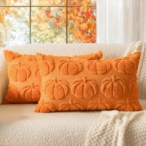 MIULEE Fall Pillow Covers Pumpkin Fall Decor Lumbar 12x20 Orange by MIULEE