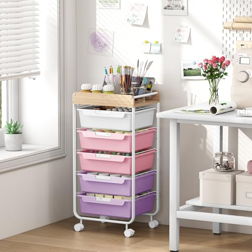 SYKIARIOL Rolling Storage Utility Cart with 5 Drawers,Purple - Image 4