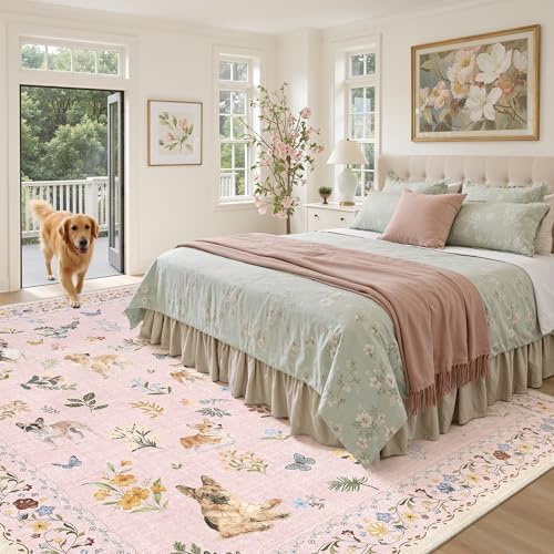 Soalmost Dog 8x10 Pink Area Rugs for Baby Girl Nursery, Washable Soft Rug - Image 4