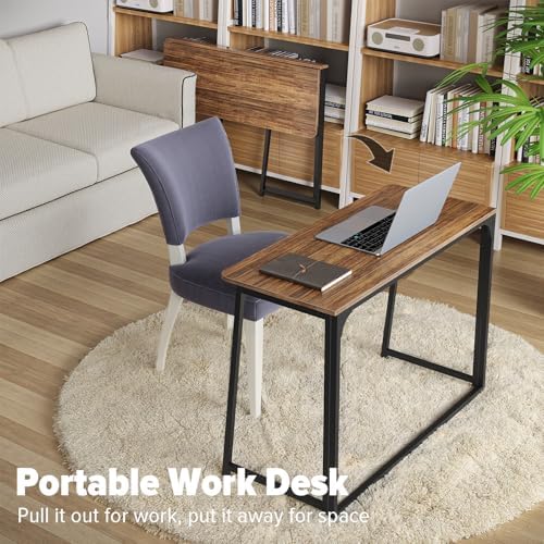 WOHOMO Folding Desk, 39.4" Foldable Computer Table for Small Spaces, Walnut - Image 7