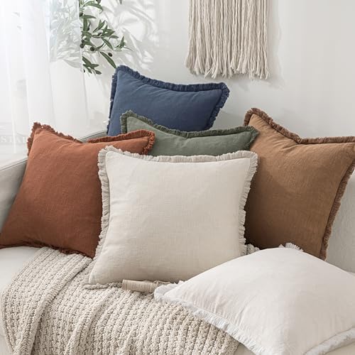 MIULEE Linen Fringe Decorative Fall Euro Throw Pillow Covers Brown 22x22 - Image 7
