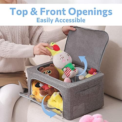 CYhom 3Pack Foldable Storage Bins - Frame Storage Box Linen Fabric Stackable Clothes Container Organizer with Clear Window & Carry Handles Large Capacity (Small-22L, Dark Gray) - Image 2