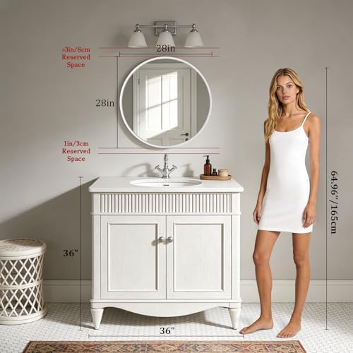 WallBeyond Round Wood Mirror 28 inch Circle Wall Mirror for Bathroom Round Wall Mirror for Wall Decor, Vanity, Entryway Living Room (White) - Image 6