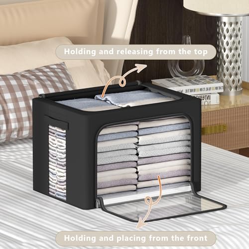 CYhom 3Pack Frame Storage Box - Clothes Storage Bin Bags Oxford Fabric Foldable Stackable Container Organizer Set with Clear Window & Carry Handles (Black, X-Small-36L) - Image 2