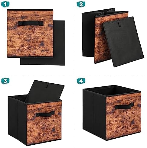 Stero Fabric Storage Cubes, 3 Pack Foldable Storage Bins with Handle, 11 Inch Storage Baskets Box for Shelves, Closet, Organizer, Rustic Brown and Black - Image 3