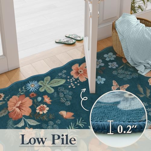 Lahome Floral Washable Area Rugs 5x7, Soft Navy Blue Rugs for Living Room - Image 5