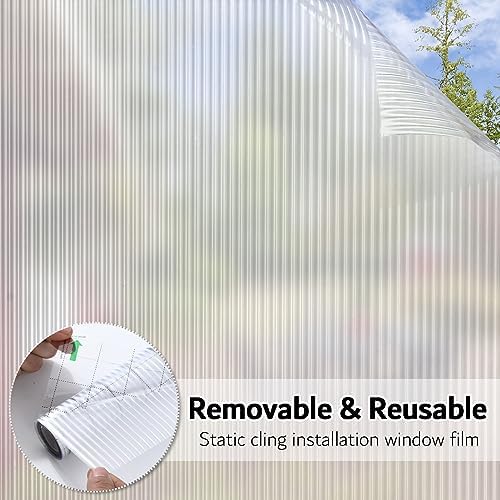 VELIMAX Reeded Glass Privacy Film, Frosted Window Vinyl, 3D Decorative Window Decals Non Adhesive for Bathroom Living Room 29.5x157.4 inches - Image 5