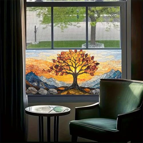 HOMETITUTE Tree Stained Glass Privacy Window Film 39.3x17.7 Inch PVC - Image 3
